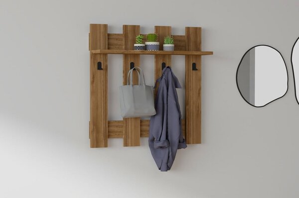 Mensola da parete marrone scuro con 4 appendini Carina - Puqa Design