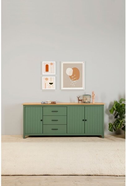 Cassettiera bassa in legno di pino di colore verde-naturale 190x80 cm Miranda - Marckeric
