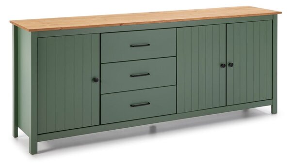 Cassettiera bassa in legno di pino di colore verde-naturale 190x80 cm Miranda - Marckeric