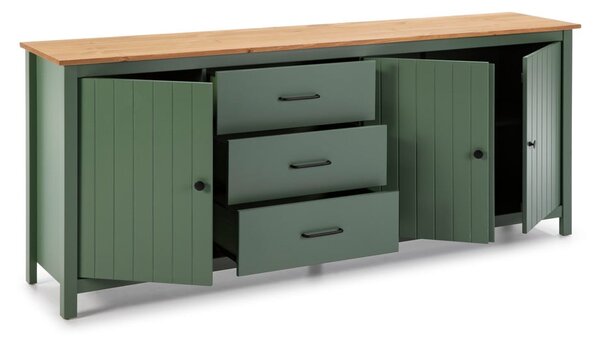 Cassettiera bassa in legno di pino di colore verde-naturale 190x80 cm Miranda - Marckeric