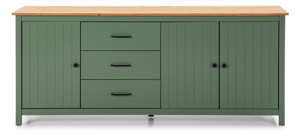 Cassettiera bassa in legno di pino di colore verde-naturale 190x80 cm Miranda - Marckeric