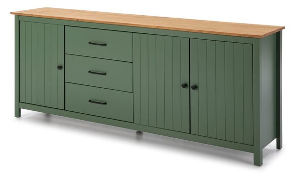 Cassettiera bassa in legno di pino di colore verde-naturale 190x80 cm Miranda - Marckeric
