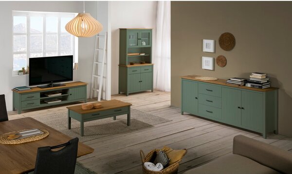 Tavolo TV in legno di pino di colore verde-naturale 158x47 cm Miranda - Marckeric
