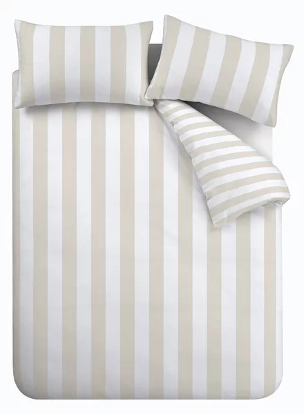 Biancheria da letto beige e bianca per letto matrimoniale 200x200 cm Cove Stripe - Catherine Lansfield