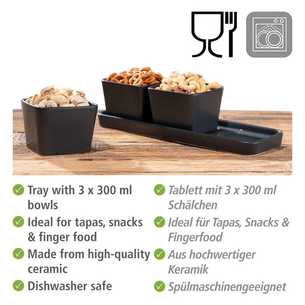 Set di 3 ciotole da portata in ceramica nera opaca Snack & Dip - Wenko