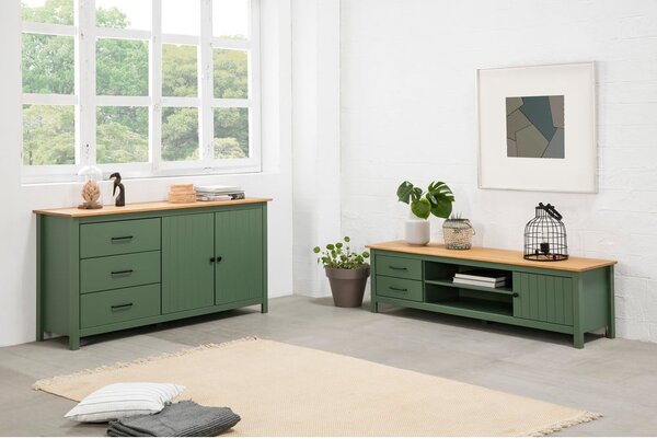 Tavolo TV in legno di pino di colore verde-naturale 158x47 cm Miranda - Marckeric