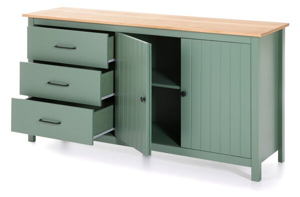 Cassettiera bassa in legno di pino di colore verde-naturale 150x80 cm Miranda - Marckeric