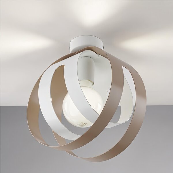 Plafoniera con diffusore taglio laser in ferro laccato bianco e tortora 1 luce TOBIAS Dimensioni 26x h28 cm - MAX 133 1 x E27 - 55 Watt Max, colore Bianco Tortora