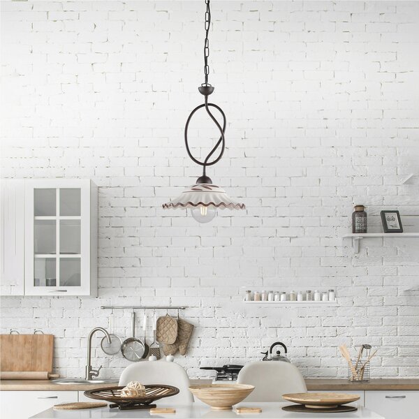 Lampadario in ferro laccato NERO RUGGINE e decorazione effetto Decap� A 1 luce MOD BISTROT Dimensioni 80x30x h 105 cm allungabile fino a 96 diffusori in vetro bianchi e MARRONE