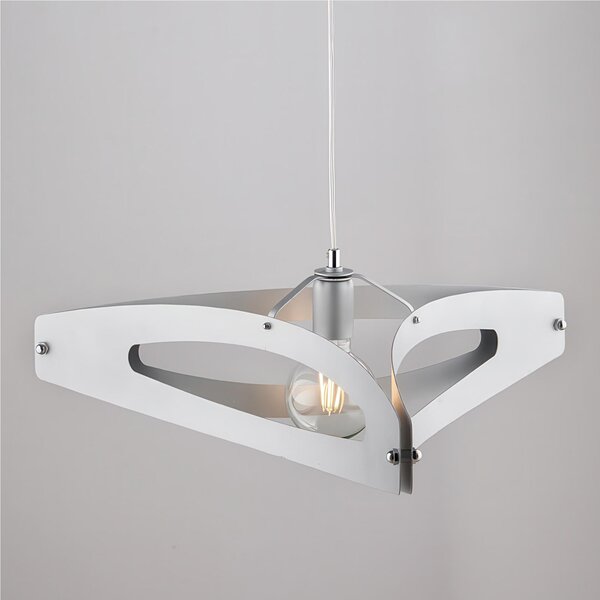 Lampadario in Ferro Laccato Decorazione Oro Antico Diffusore in Vetro �30 cm, 1 x E27 - 55 Watt Max, Dimensioni 30x30x h 36 cm - Max 110 cm Argento