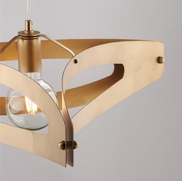 Lampadario in Ferro Laccato Decorazione Oro Antico Diffusore in Vetro �30 cm, 1 x E27 - 55 Watt Max, Dimensioni 30x30x h 36 cm - Max 110 cm Oro