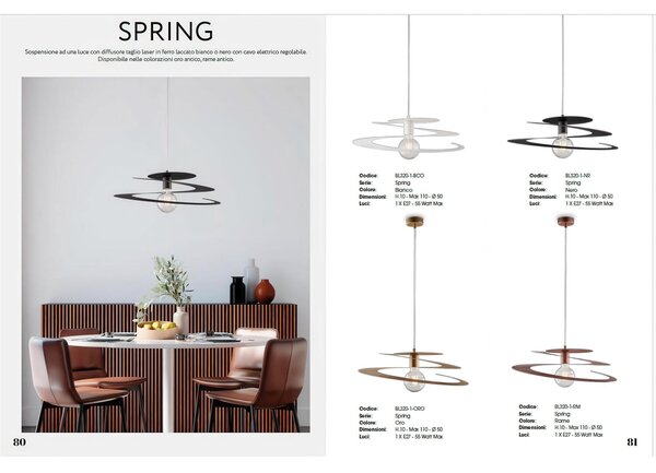 Sospensione con diffusore taglio laser in ferro laccato bianco SPRING Dimensioni 50x h 10 cm - MAX 110 1 x E27 - 55 Watt Max, finiture cromo lucido con cavo elettrico regolabile 1 luce