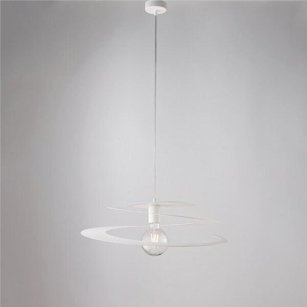 Sospensione con diffusore taglio laser in ferro laccato bianco SPRING Dimensioni 50x h 10 cm - MAX 110 1 x E27 - 55 Watt Max, finiture cromo lucido con cavo elettrico regolabile 1 luce