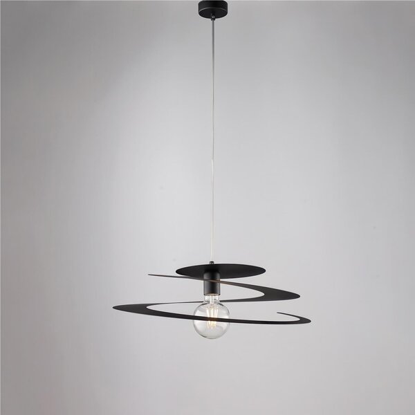 Sospensione con diffusore taglio laser in ferro laccato NERO SPRING Dimensioni 50x h 10 cm - MAX 110 1 x E27 - 55 Watt Max, finiture cromo lucido con cavo elettrico regolabile 1 luce