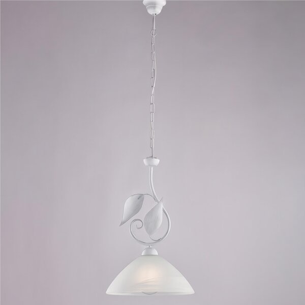 Lampadario in Ferro Laccato Decorazione Oro Antico Diffusore in Vetro �30 cm, 1 x E27 - 55 Watt Max, Dimensioni 30x30x h 36 cm - Max 110 cm Bianco Argento