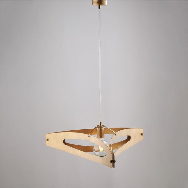 Lampadario in Ferro Laccato Decorazione Oro Antico Diffusore in Vetro �30 cm, 1 x E27 - 55 Watt Max, Dimensioni 30x30x h 36 cm - Max 110 cm Oro