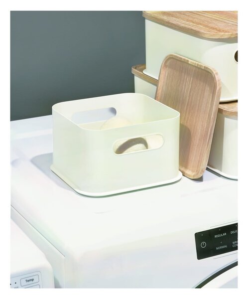 Scatola portaoggetti bianca con coperchio in legno di paulownia con manico, 21,3 x 21,3 cm Eco - iDesign