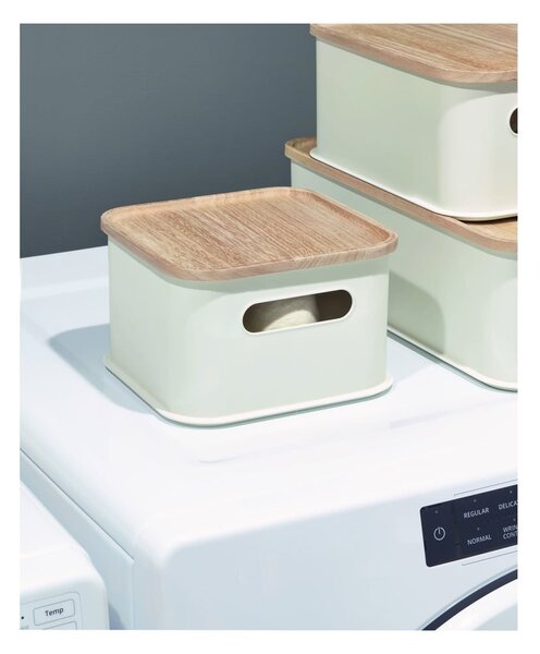 Scatola portaoggetti bianca con coperchio in legno di paulownia con manico, 21,3 x 21,3 cm Eco - iDesign