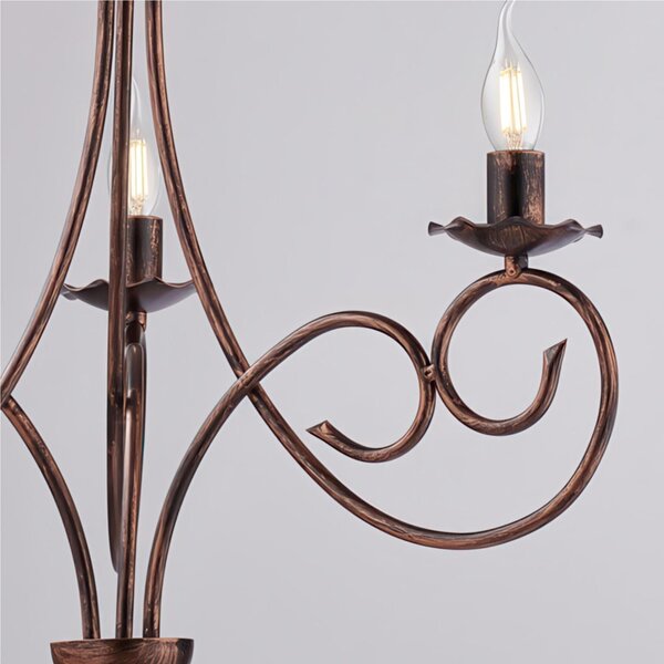 Lampadario Alma in ferro laccato nero con decorazione rame 3 luci , altezza 60 Cm, Cavo allungabile fino a 120 Cm, larghezza 50 Cm