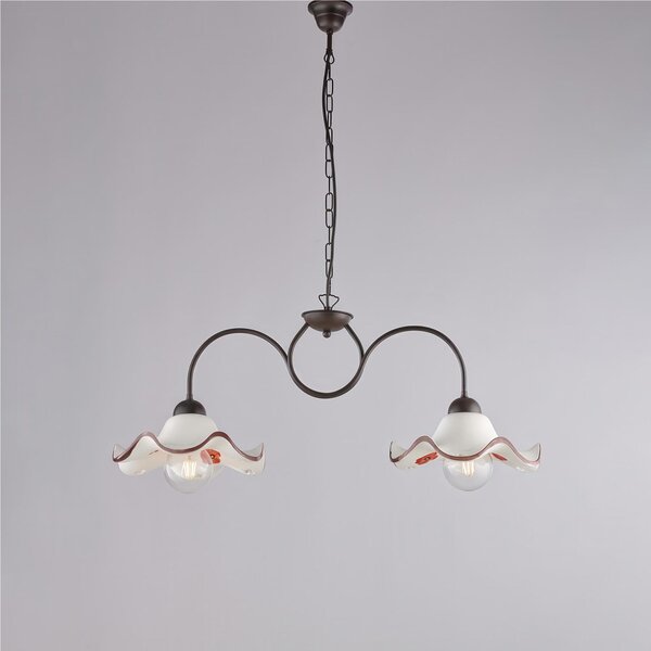 Lampadario Anemone in Ferro Laccato Nero e Decorazione Ruggine, Diffusori in Ceramica �30 cm, Nero Ruggine, 2 x E27 - 55 Watt Max, Dimensioni 81x30xH34 - Max 94 cm