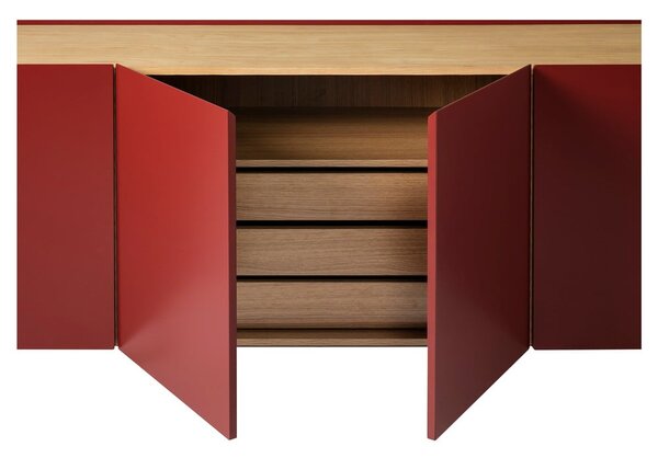 Cassettiera bassa rossa effetto rovere 165x78 cm Arista - Teulat