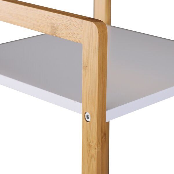 HOMCOM Scaffale Portaoggetti a 5 Ripiani in Bambù per Ingresso, Bagno e Ufficio, 32x30x130 cm, Bianco | Aosom Italy