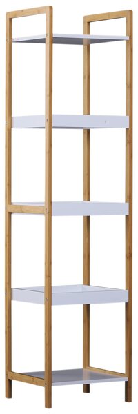 HOMCOM Scaffale Portaoggetti a 5 Ripiani in Bambù per Ingresso, Bagno e Ufficio, 32x30x130 cm, Bianco | Aosom Italy