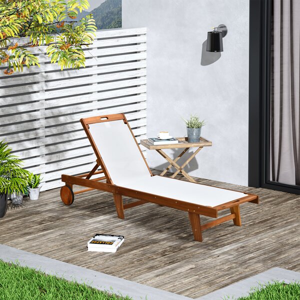Outsunny Sdraio da Giardino con Schienale Regolabile con Ruote, per Balcone, in Legno di Acacia, 190x60x88 cm | Aosom Italy