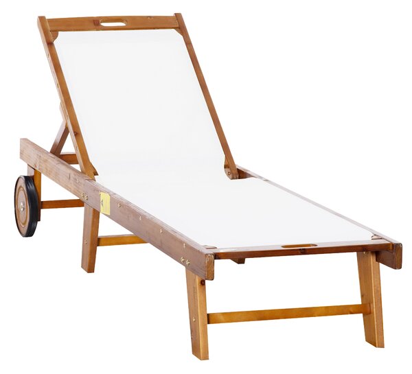 Outsunny Sdraio da Giardino con Schienale Regolabile con Ruote, per Balcone, in Legno di Acacia, 190x60x88 cm | Aosom Italy