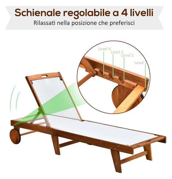 Outsunny Sdraio da Giardino con Schienale Regolabile con Ruote, per Balcone, in Legno di Acacia, 190x60x88 cm | Aosom Italy