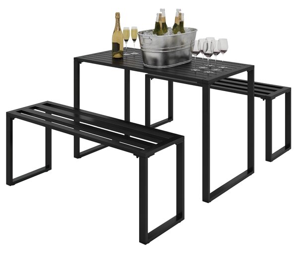 Outsunny Set da Pranzo, 3 Pezzi, 2 Panche e 1 Tavolino, per 4 Persone, in Metallo, Nero | Aosom Italy