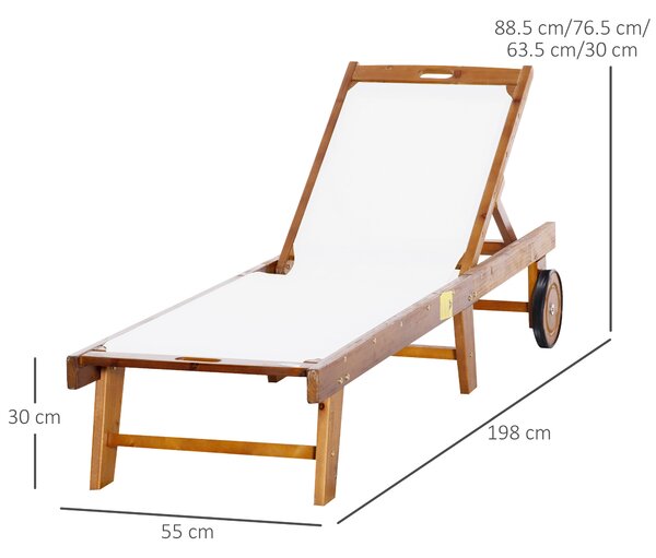 Outsunny Sdraio da Giardino con Schienale Regolabile con Ruote, per Balcone, in Legno di Acacia, 190x60x88 cm | Aosom Italy