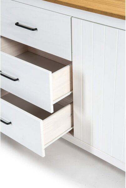 Cassettiera bassa bianca in legno di pino 190x80 cm Miranda - Marckeric