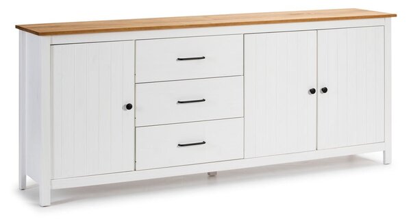 Cassettiera bassa bianca in legno di pino 190x80 cm Miranda - Marckeric