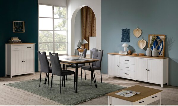 Cassettiera bassa bianca in legno di pino 190x80 cm Miranda - Marckeric