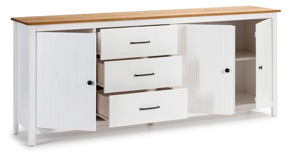 Cassettiera bassa bianca in legno di pino 190x80 cm Miranda - Marckeric