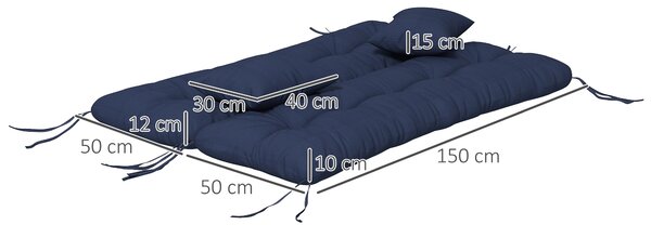 Outsunny Set da 4 Cuscini per Seduta Idrorepellenti con Lacci, 10 cm di Spessore, 150x50 cm, Blu | Aosom Italy