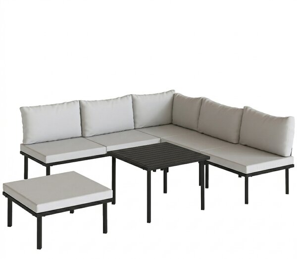 Outsunny Set Lounge da Giardino 5-6 Persone con Divano 2 Posti, 2 Sedie, Poltrona Angolare Tavolo a Listelli e Poggiapiedi | Aosom Italy
