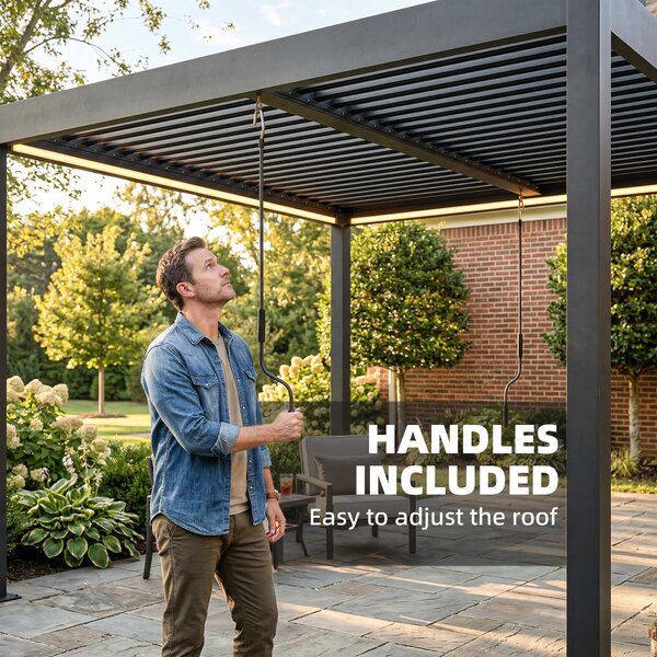 Outsunny Pergola 3x3 m, Copertura per Terrazza in Alluminio con Illuminazione LED, Telecomando, Tetto a Lamelle Regolabile | Aosom Italy
