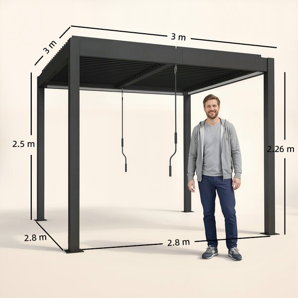 Outsunny Pergola 3x3 m, Copertura per Terrazza in Alluminio con Illuminazione LED, Telecomando, Tetto a Lamelle Regolabile | Aosom Italy