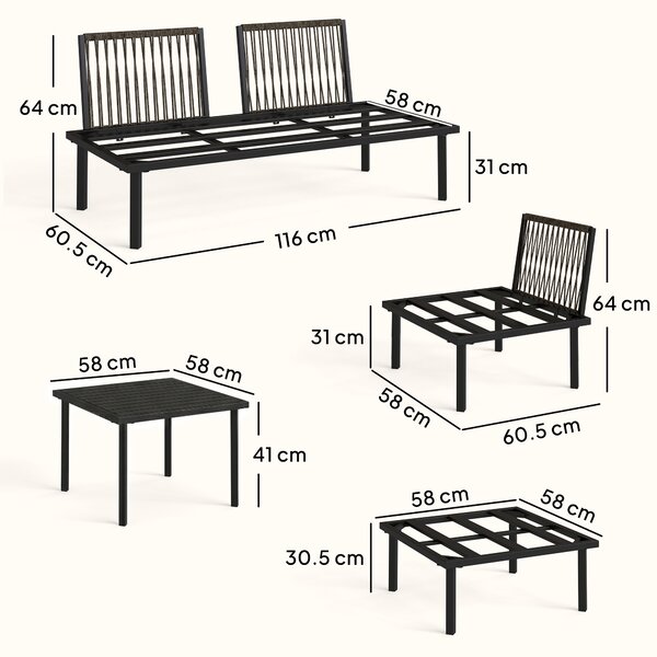 Outsunny Set Lounge da Giardino 5-6 Persone con Divano 2 Posti, 2 Sedie, Poltrona Angolare Tavolo a Listelli e Poggiapiedi | Aosom Italy