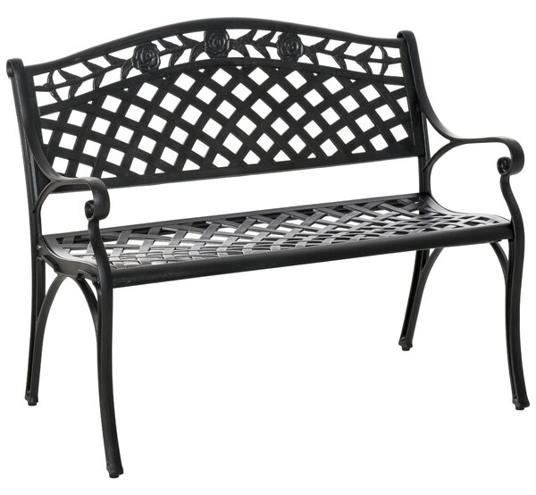Outsunny Panchina da Giardino 2 Posti in Alluminio con Braccioli, Stile Rustico, 102,5x61x84 cm, Nero | Aosom Italy
