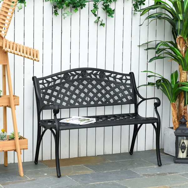 Outsunny Panchina da Giardino 2 Posti in Alluminio con Braccioli, Stile Rustico, 102,5x61x84 cm, Nero | Aosom Italy