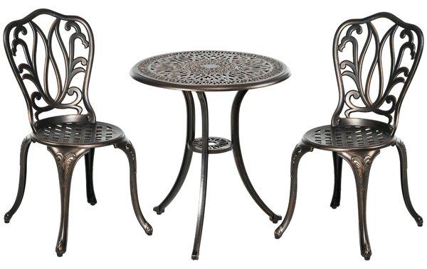 Outsunny Set da Giardino per 2 Persone, 2 Sedie e Tavolo Rotondo in Alluminio Pressofuso dal Fascino Retrò, Bronzo | Aosom Italy