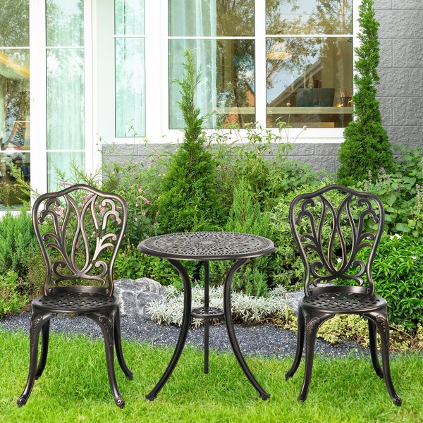Outsunny Set da Giardino per 2 Persone, 2 Sedie e Tavolo Rotondo in Alluminio Pressofuso dal Fascino Retrò, Bronzo | Aosom Italy