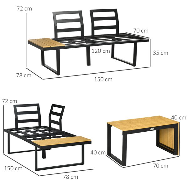 Outsunny Set Mobili da Giardino, Divano Angolare 2 Moduli con Tavolini e Tavolo in Plastica, Effetto Legno, per Terrazza, Grigio | Aosom Italy