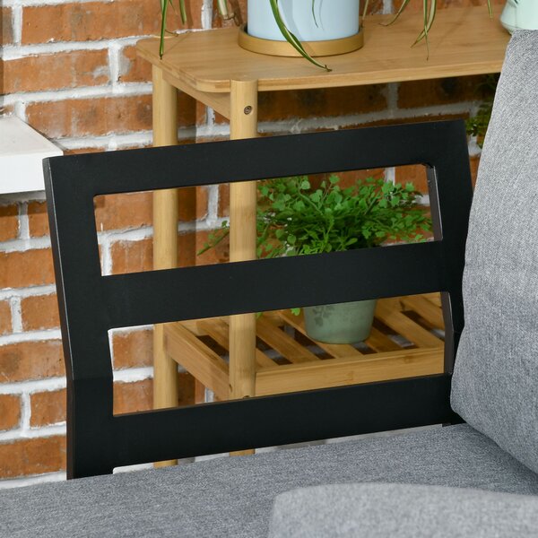 Outsunny Set Mobili da Giardino, Divano Angolare 2 Moduli con Tavolini e Tavolo in Plastica, Effetto Legno, per Terrazza, Grigio | Aosom Italy