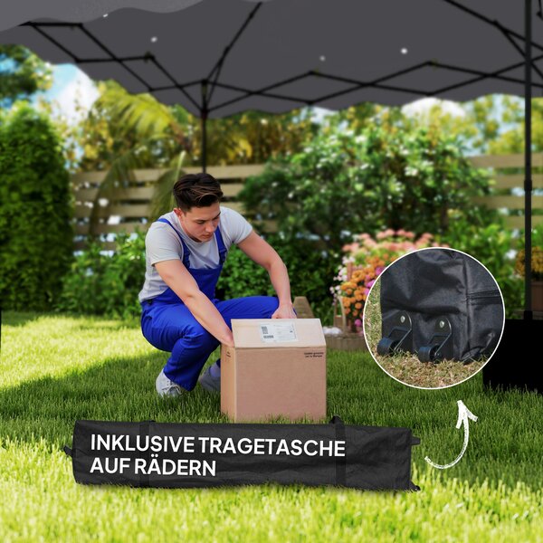 Outsunny Gazebo Pieghevole 3x3 m, Tenda da Giardino con Altezza Regolabile, Borsa e Ruote, per Giardino e Terrazza, in Metallo e Tessuto, Grigio Chiaro | Aosom Italy