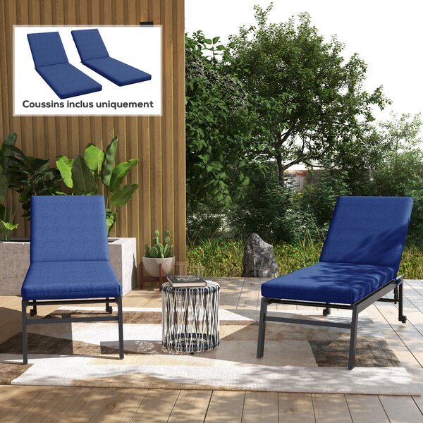 Outsunny Set da 2 Materassini per Lettino Prendisole con Cinghie di Fissaggio per Giardino, Blu | Aosom Italy