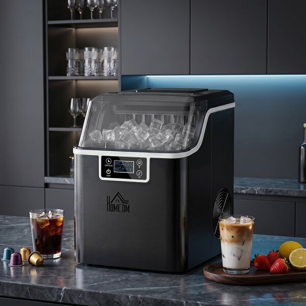 HOMCOM Macchina per Ghiaccio 20kg in 24 Ore, 24 Cubetti in 14-18 Minuti e Sistema Autopulente, Nero | Aosom Italy
